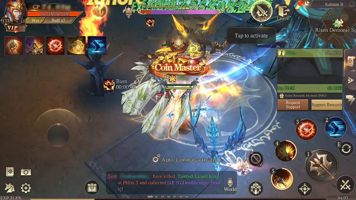 MU: Dark Epoch winged character unleashing fire skills against demons inside Blood Castle